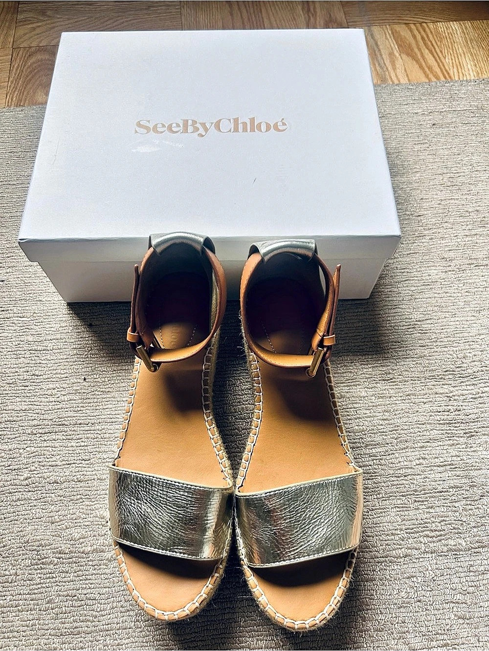 See By Chloe Espadrille Platform Wedge Sandal Gold & Brown EU 40